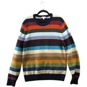 Gap Lambswool Sweater Mens XL Stretch Crewneck Wool Multicolor Stripe Autumn